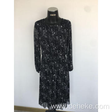 Classic Black Knitted Print Long Dress